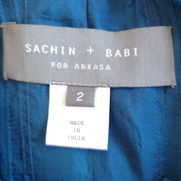 Sachin + Babi for Ankasa Silk Caftan Beaded Kimono Sleeves Blue Lightweight 2 - Picture 10 of 12